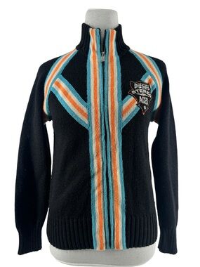 Diesel Black Sweater with Teal and Orange Stripes